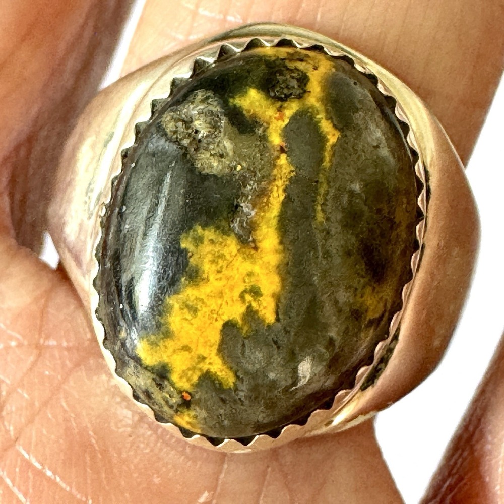 Navajo Bumblebee Jasper Mens Ring Sz 8.5 Annie Lincoln Sterling Handmade Band